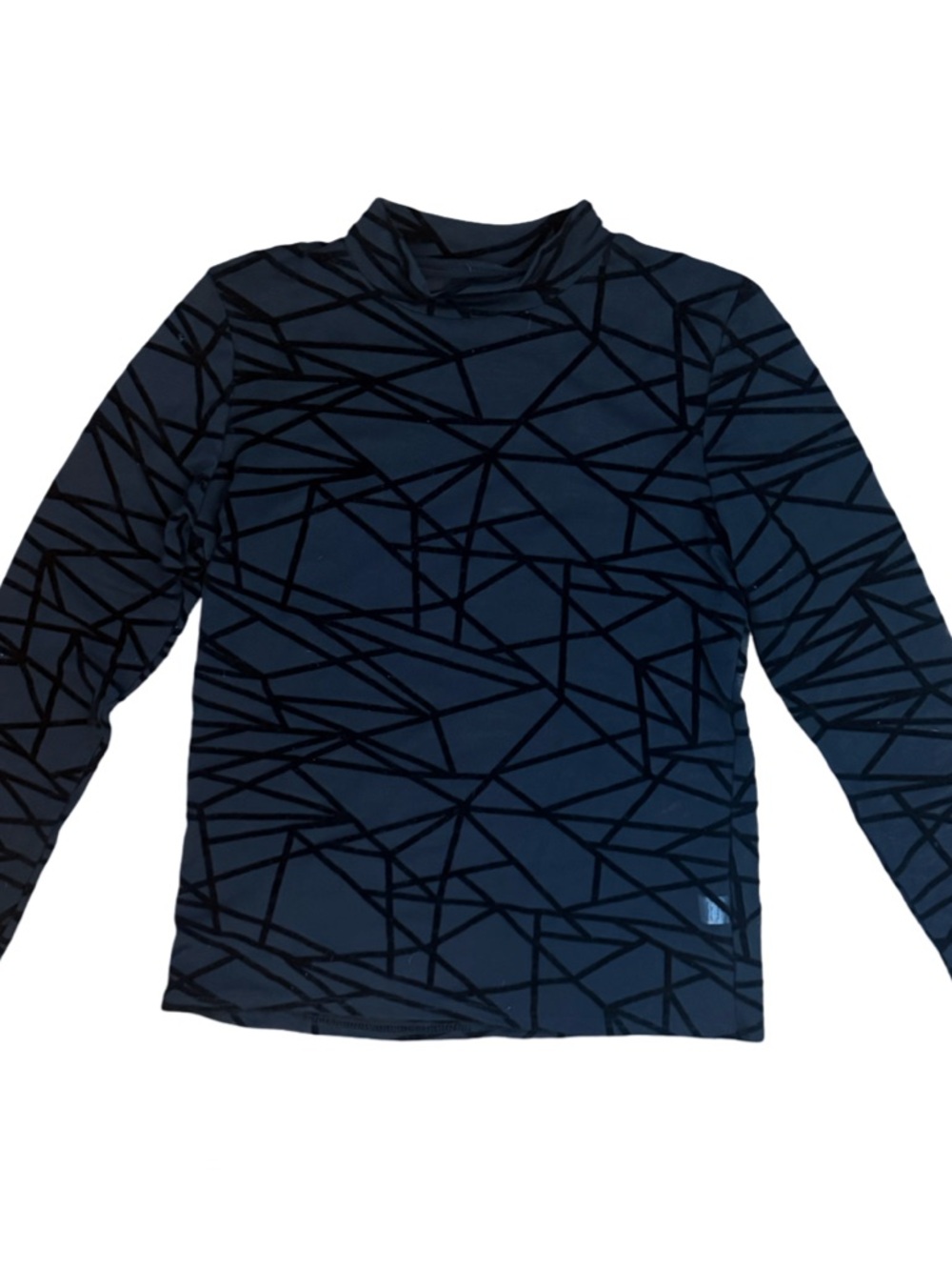 Black Geometric Long Sleeve Turtleneck Top